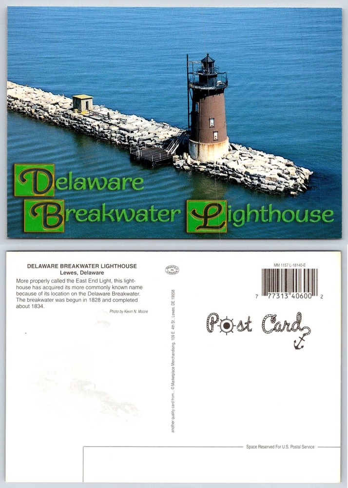 Lewes Delaware BREAKWATER LIGHTHOUSE Postcard V451