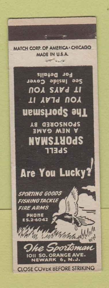 Matchbook Cover - The Sportsman Sporting Goods Newark NJ