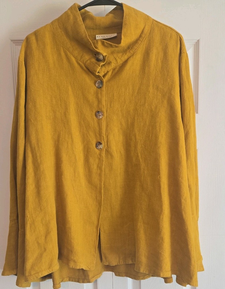 Bryn Walker 100% Linen jacket Large Yellow Casual Minimalist oversized USA