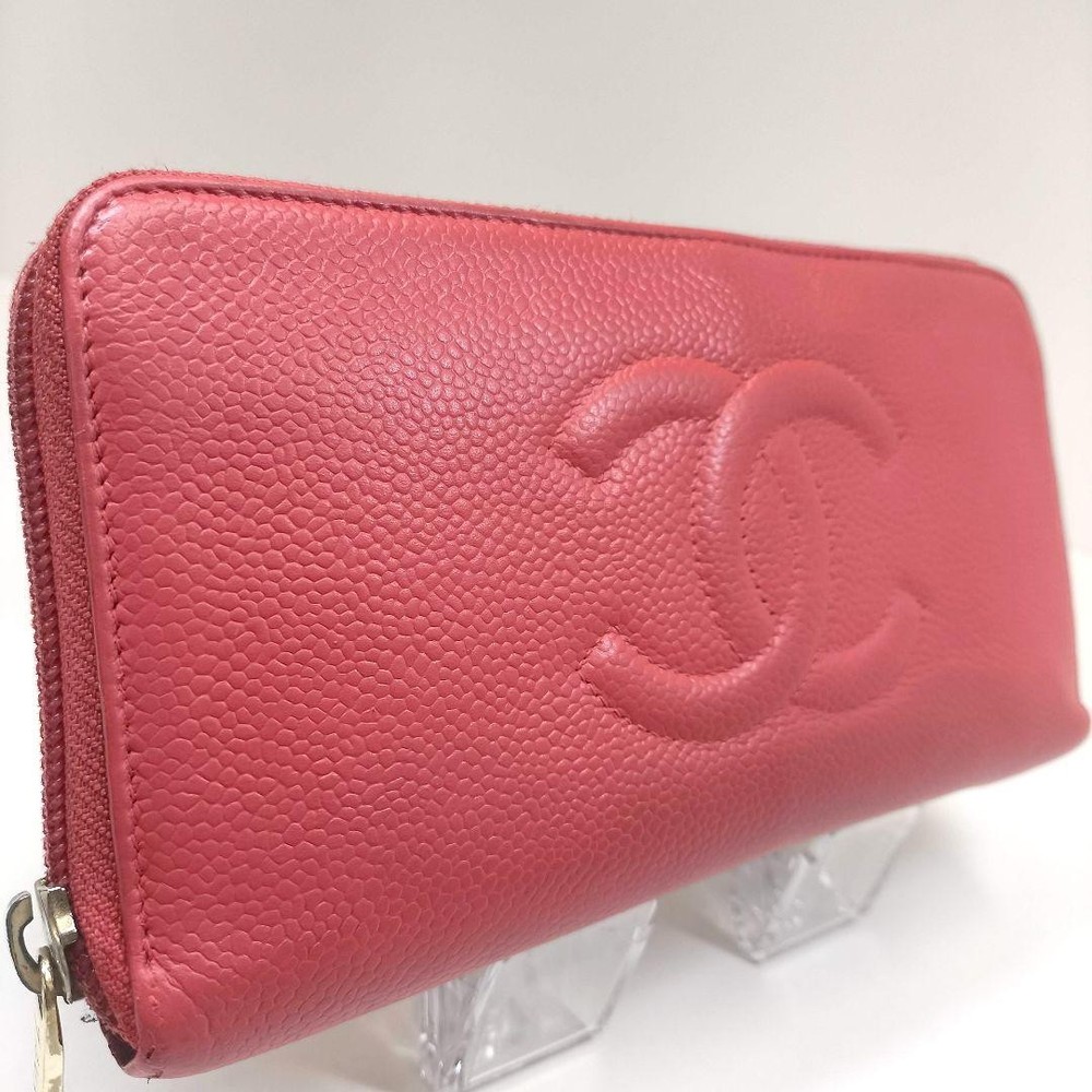 Chanel Caviar Skin Round Zip Long Wallet with Coco Mark in Pink