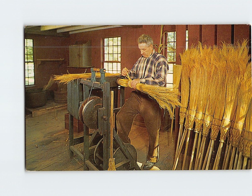 Postcard Broommaker At Work On His Machine Old Sturbridge Village Massachusetts