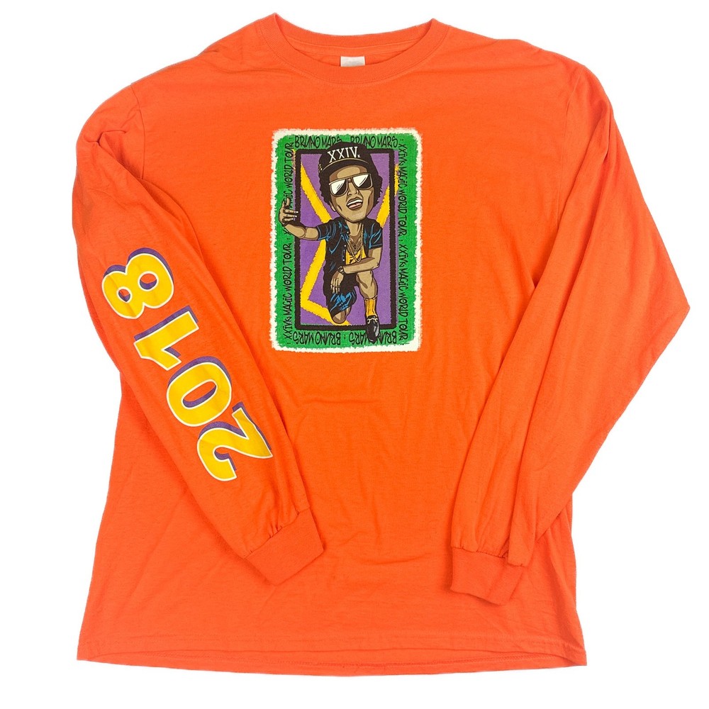 Bruno Mars 2018 24k Magic World Tour Orange Long Sleeved Shirt Men's Large