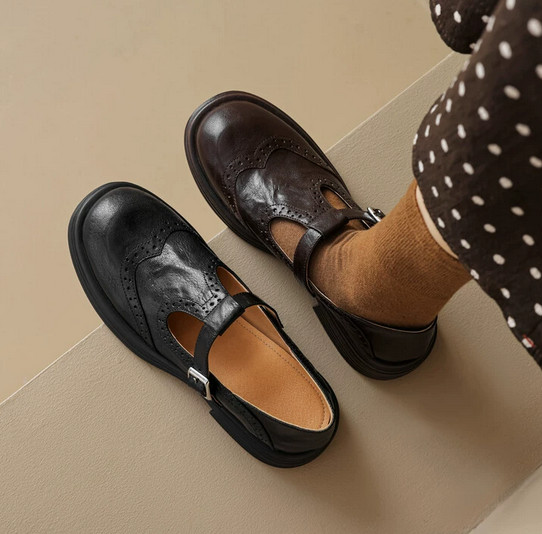 Women's Faux Leather T Strap Mary Jane Retro Casual Dress College Low Heel Shoes