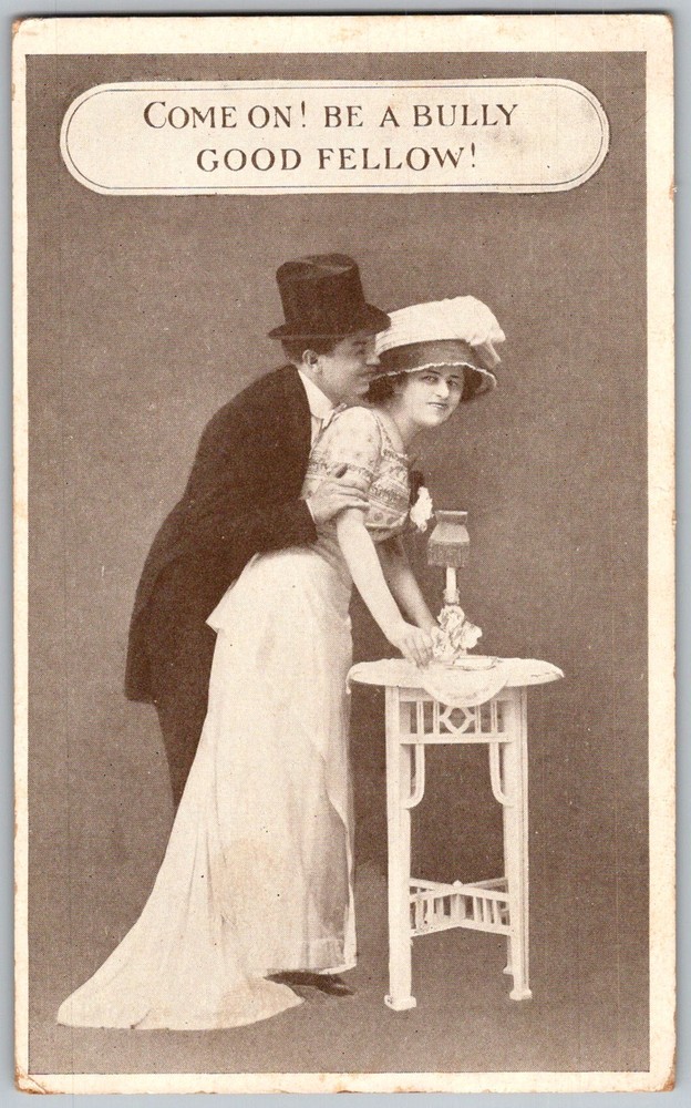 Antique Postcard Edwardian Couple Embrace 1910s