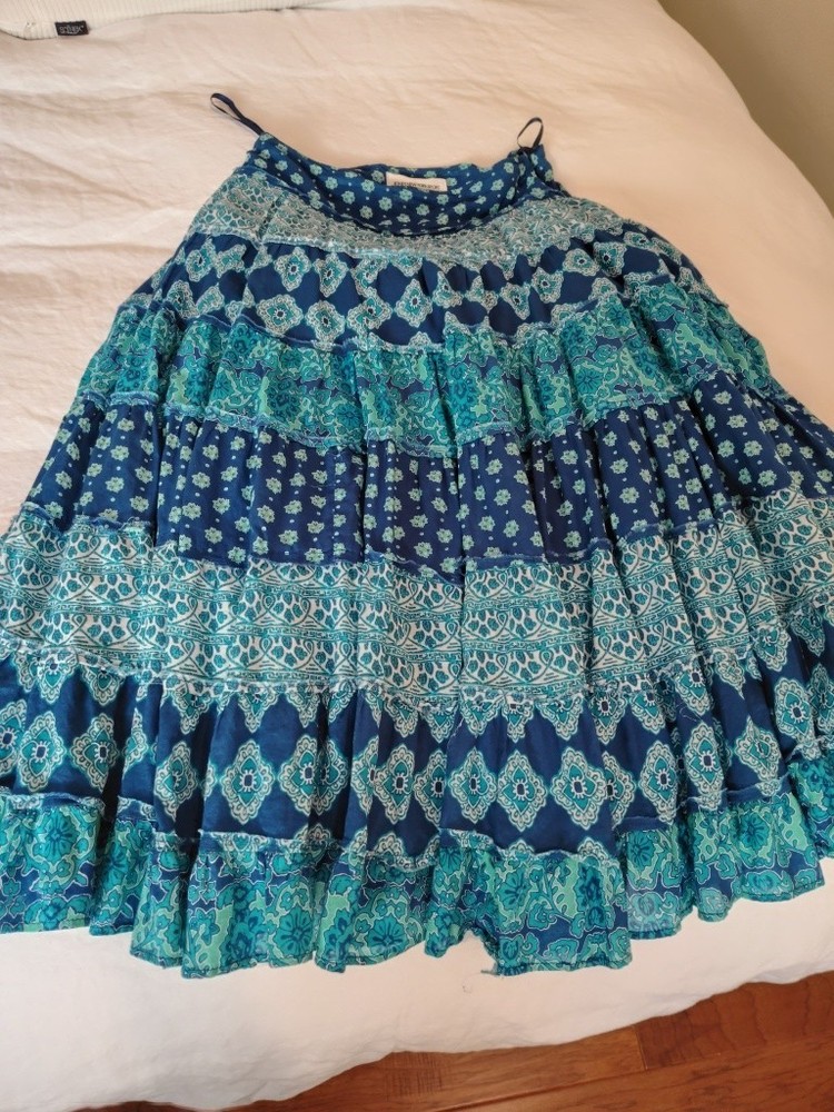 Jones New York Vintage Blue TurquoiFloral Midi Full Skirt Women’s S Cottagecore