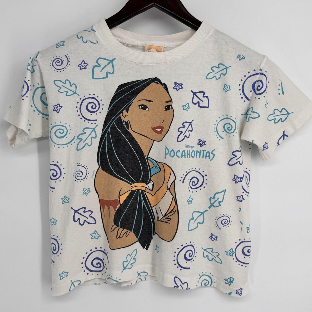 Vintage Disney Pocahontas Shirt Girls 10-12 All Over Double Sided Graphic 90s