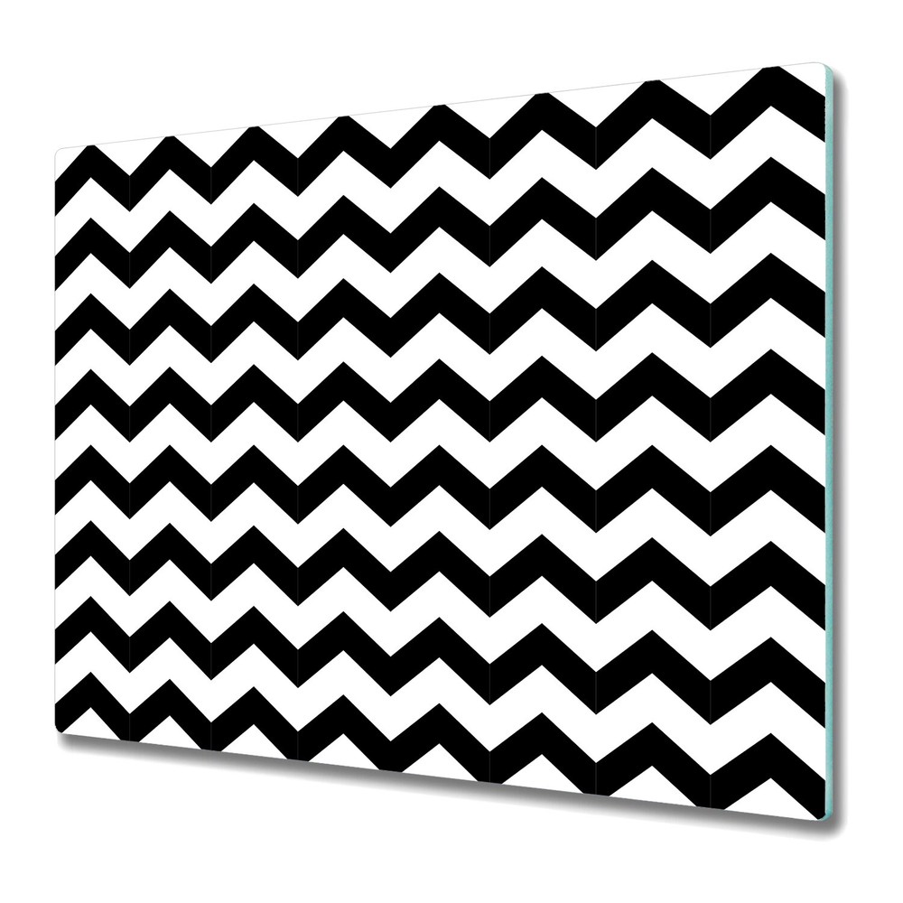 Glass Chopping Board Worktop Saver Abstract zigzag black and white 60x52