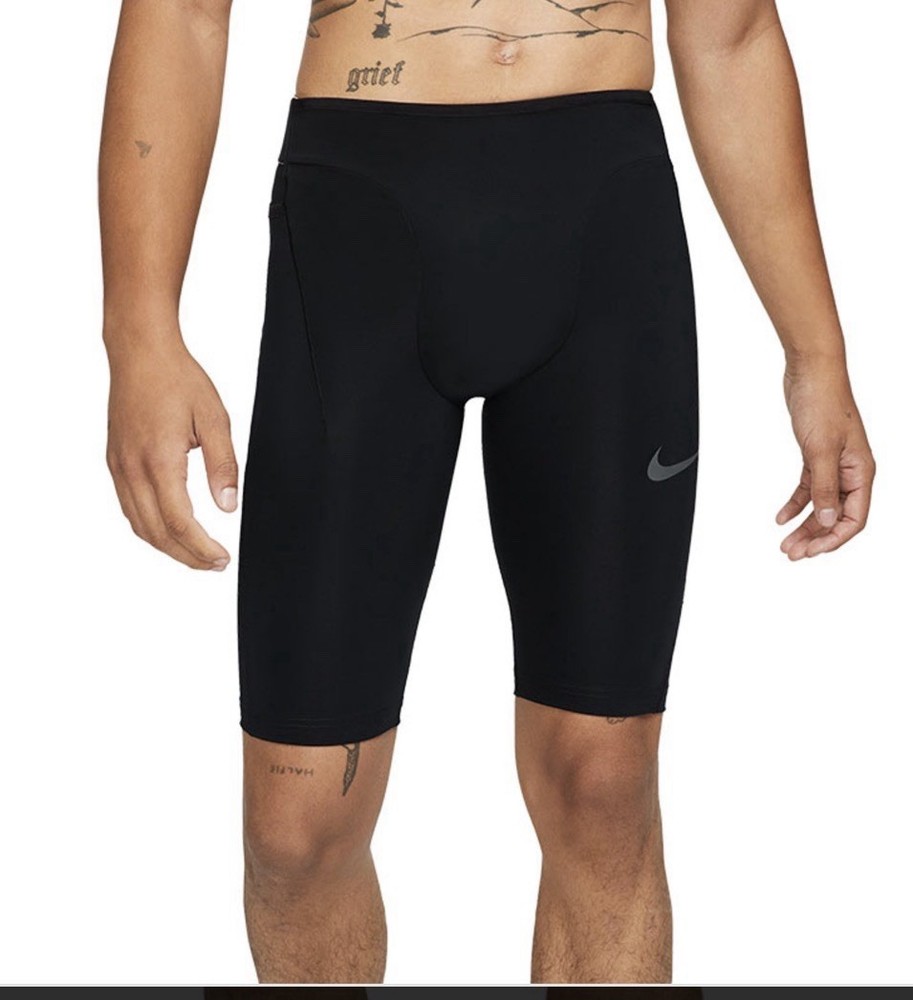 Mens Nike Shiny Spandex Half Tights Compression Shorts Black Medium