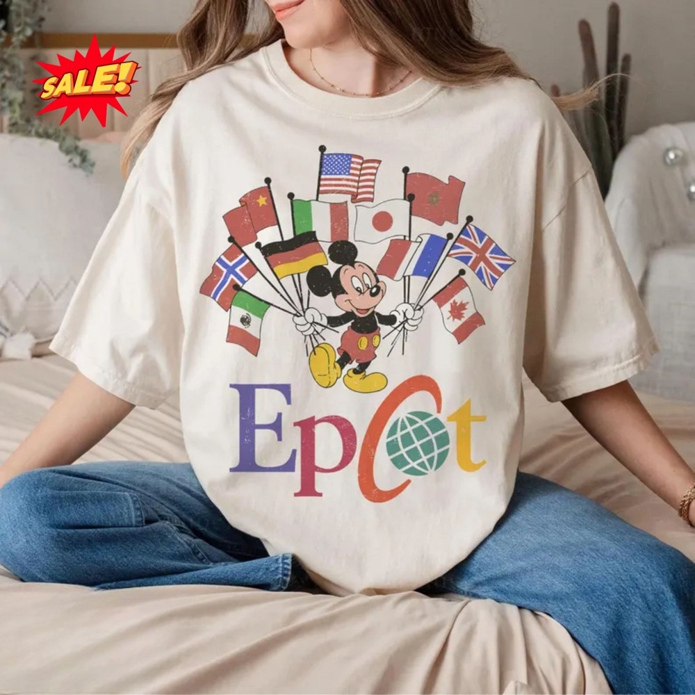 Epcot Shirt Mickey Flags of Nations Vintage 90's Style WDW Unisex T Shirt S-5XL