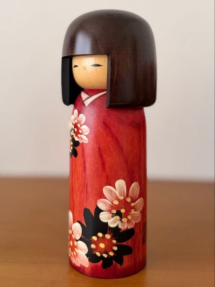 Okamoto Usaburo Kokeshi Doll 19cm Flower Pattern Vintage Collectible 305g