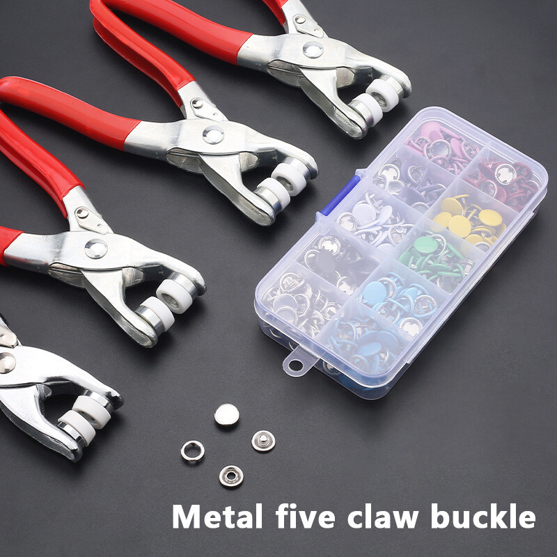 Plier Tool+50 Set Metal Sewing Buttons Hollow Solid Five-claw Buckle