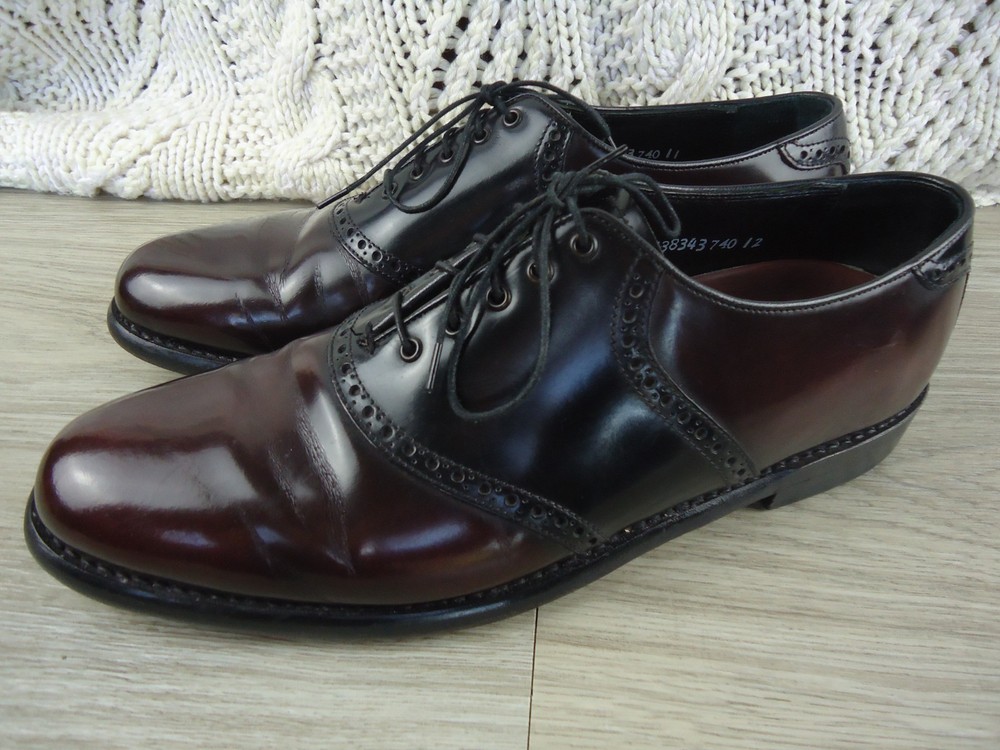 Florsheim 20392 Leather Oxfords Two Tone Saddle Burgundy Black Men's 11 D Shoes