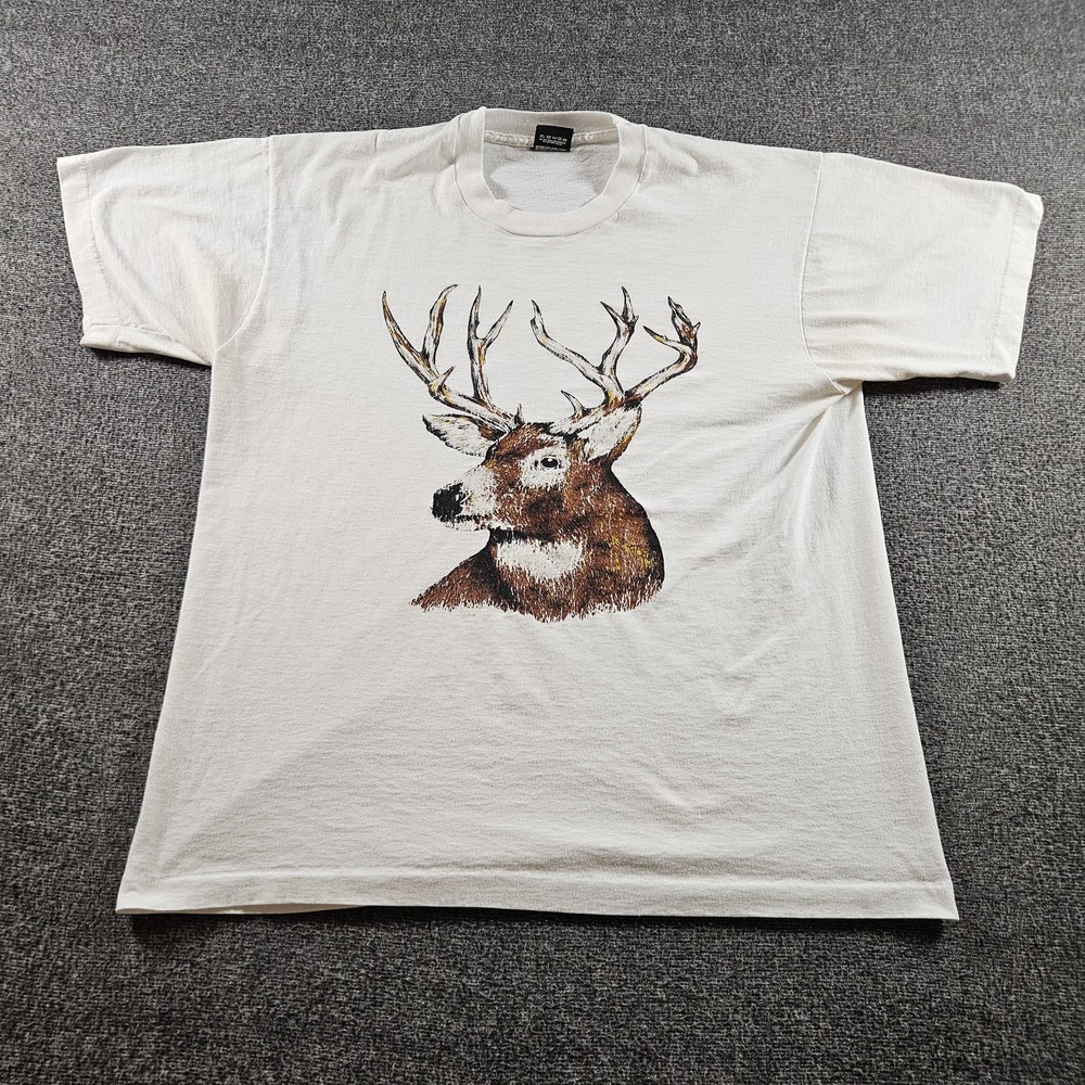 Vintage Screen Stars Best Shirt Mens XL White Deer Graphic Tee 90s USA Hunting