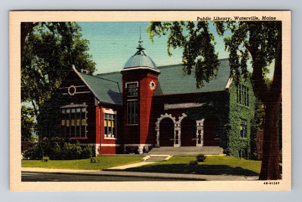 Waterville ME-Maine, Public Library, Antique Vintage Souvenir Postcard