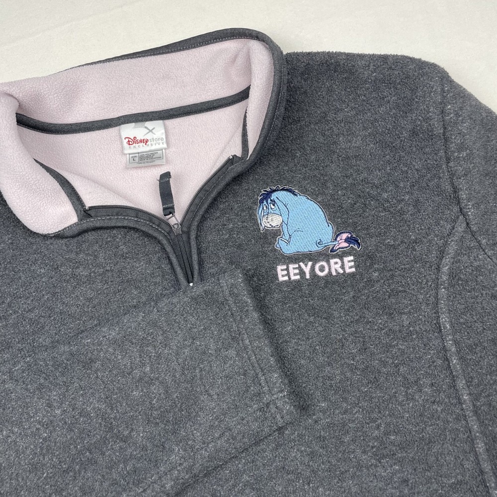 Disney Embroidered Eeyore Fleece Purple 1/4 Zip Pullover Women's Jacket Size L