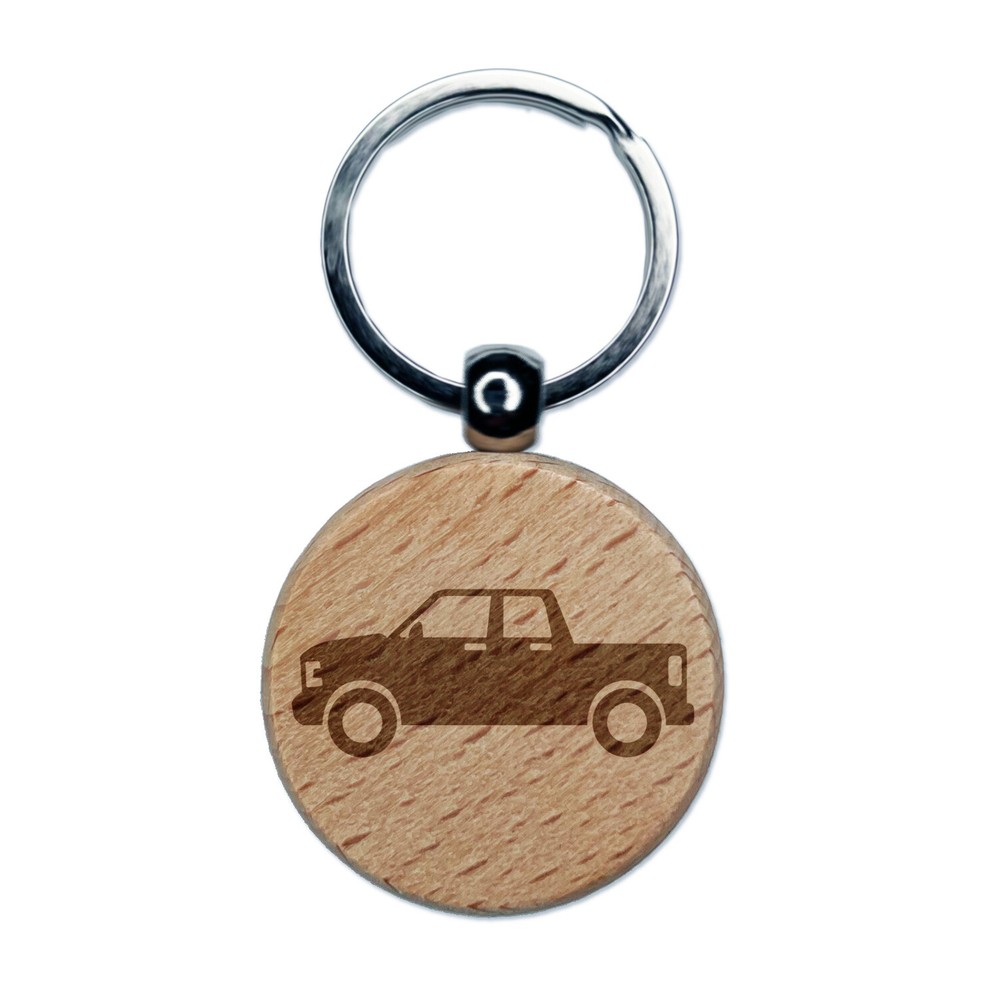 Pickup Truck Automobile Car Vehicle Engraved Wood Round Keychain Tag Charm