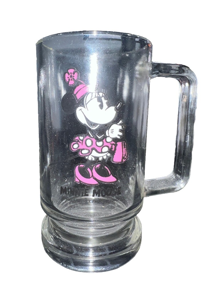 Vintage 1970s Minnie Mouse Glass Mug with Handle from Walt Disney World