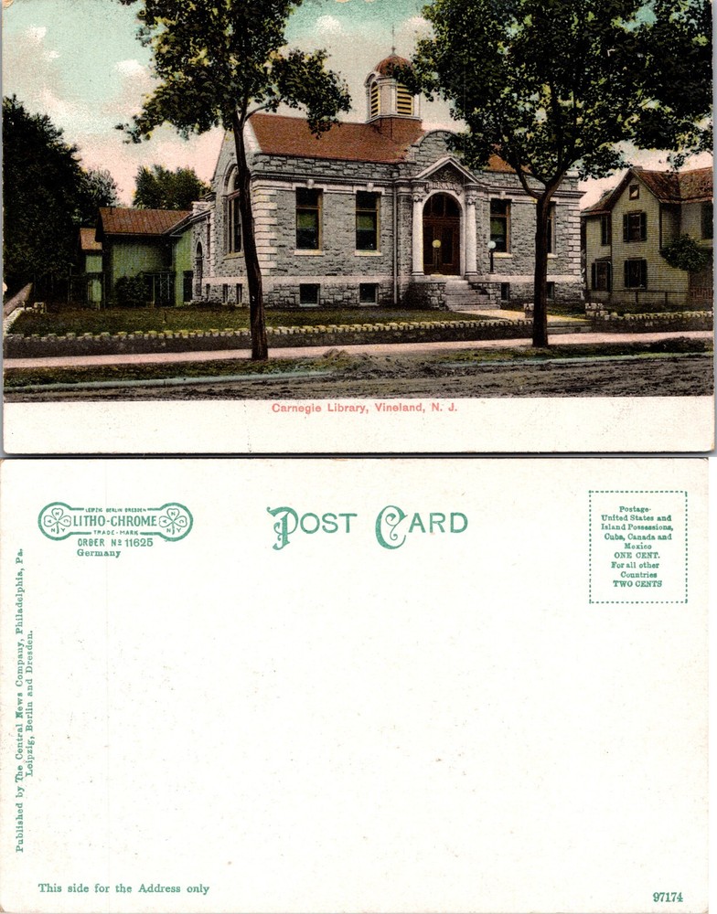 Carnegie Library Vineland New Jersey NJ Postcard
