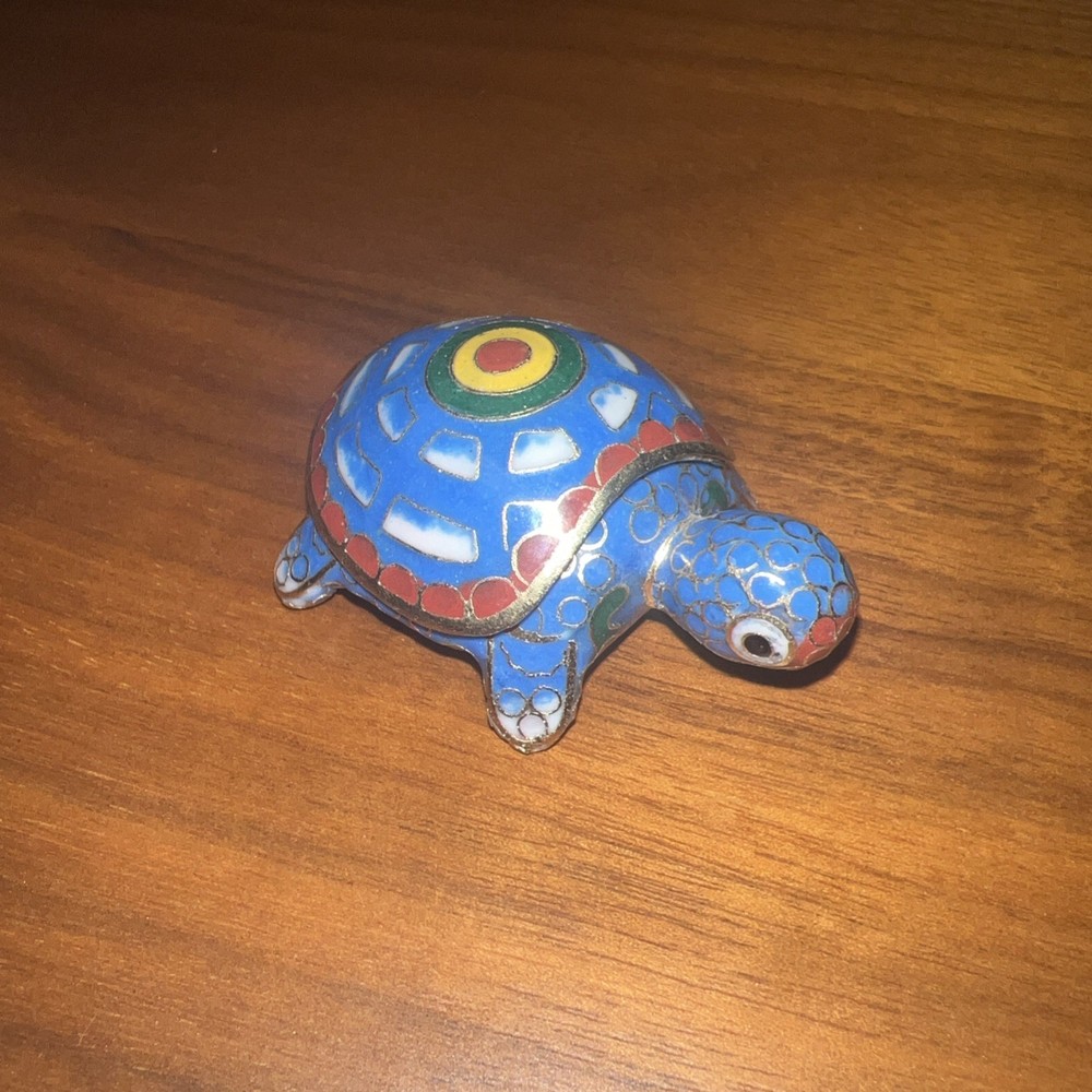 Vintage Chinese Cloisonne Enamel Turtle Tortoise Trinket Box