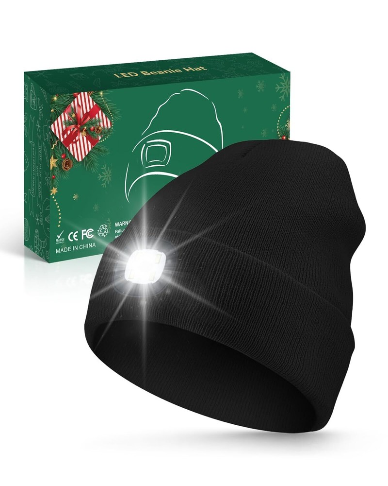 Unisex Beanie with Light, USB Rechargeable LED Headlamp Hat, Christmas Stocki...