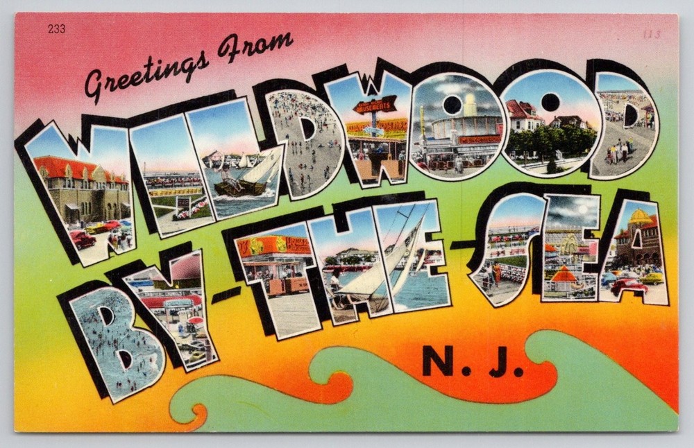 Greetings From Wildwood By The Sea NJ Large Letter TichnorGloss Postcard