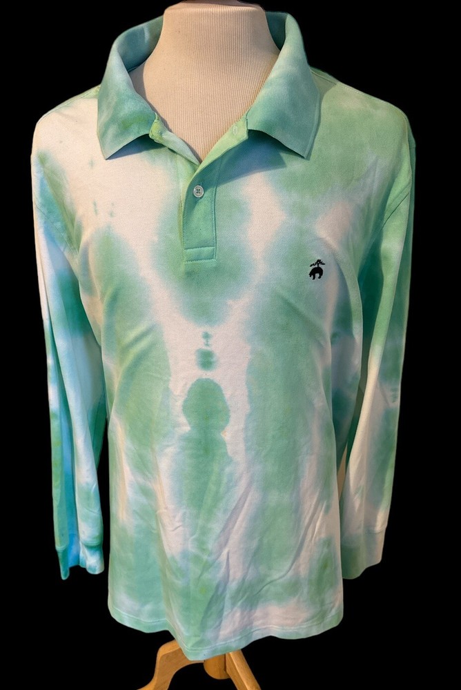 Brooks Brothers Mens Sz 1XLT Big & Tall Pullover Green Tie Dye Performance Polo