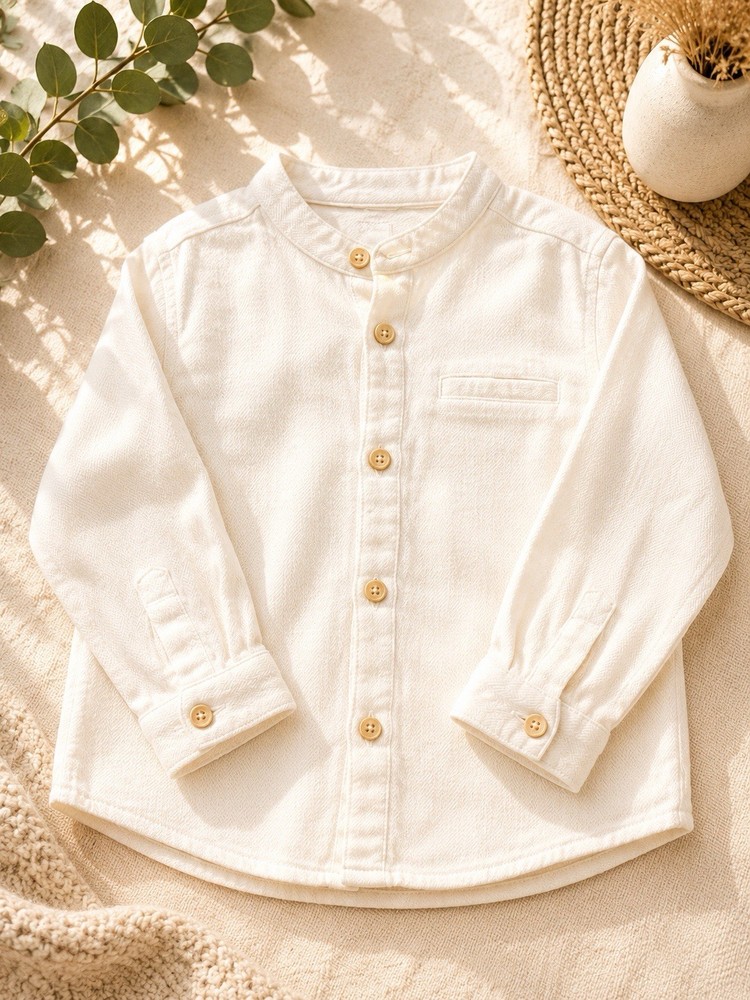 Zara White Cotton Collarless Button-Up Shirt 18-24 Months Long Sleeve Unisex