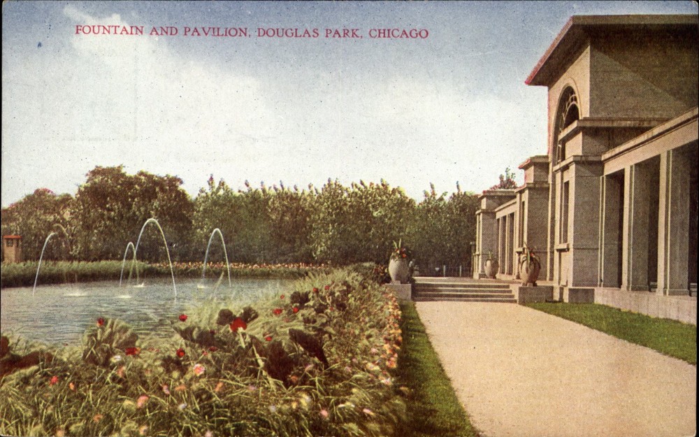 Douglas Park Chicago Illinois fountain and pavilion ~ VO Hammon Publ ~ c1910