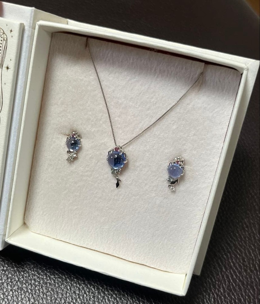 Disney Take-Up Cinderella Princess Necklace Earrings Blue Sapphire Castle Set