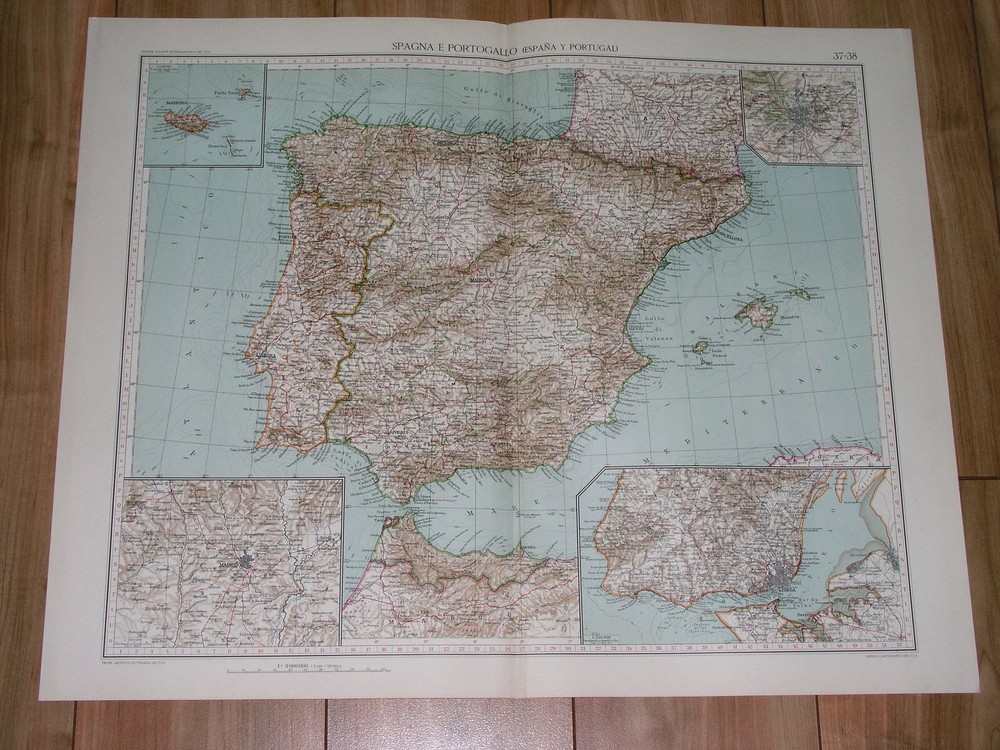 1927 Map Of Spain Portugal Madrid Lisbon Tangier Spanish Africa Madeira Mallorca