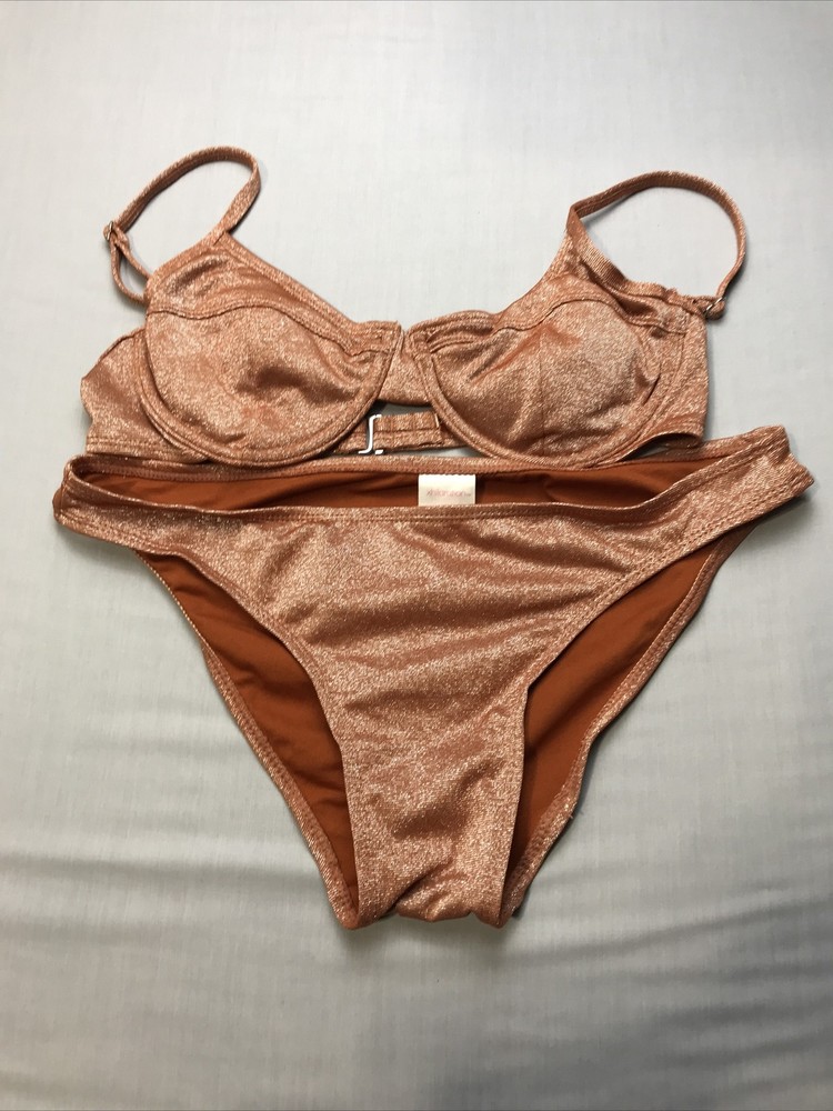 Xhilaration Women's Glitter Brown 2 Piece Padded Bikini Size Large