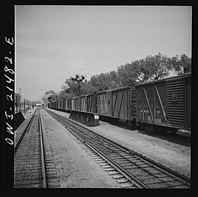 Victorville, California. Going through a town on the Atchison, Topeka and Santa