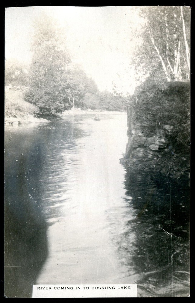 BOSKUNG LAKE Ontario 1920s River View. Real Photo Postcard