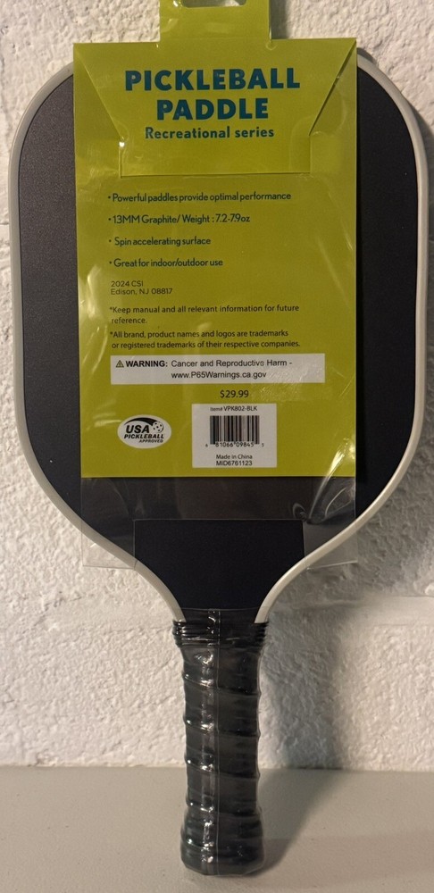 13mm Pickleball Paddle - Black/Gray Stripe