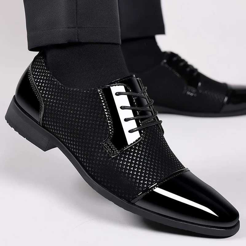 Men's PU Leather Oxford Dress Shoes Lace-Up Pointed Toe Formal Business Shoes