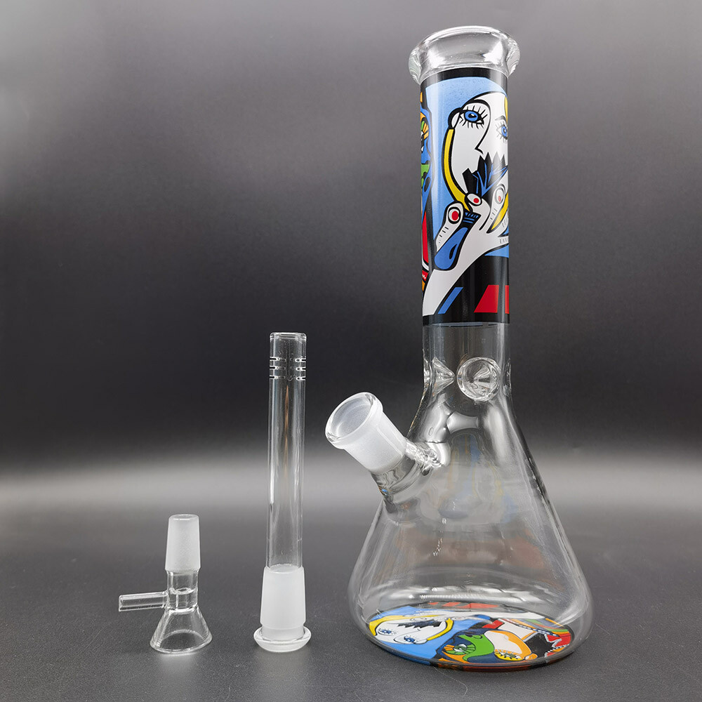 25cm Abstract Graffiti Glass Bong with 14mm Bowl for Smoking-image