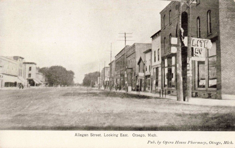 Allegan Street looking East Otsego Michigan MI c1910 Postcard