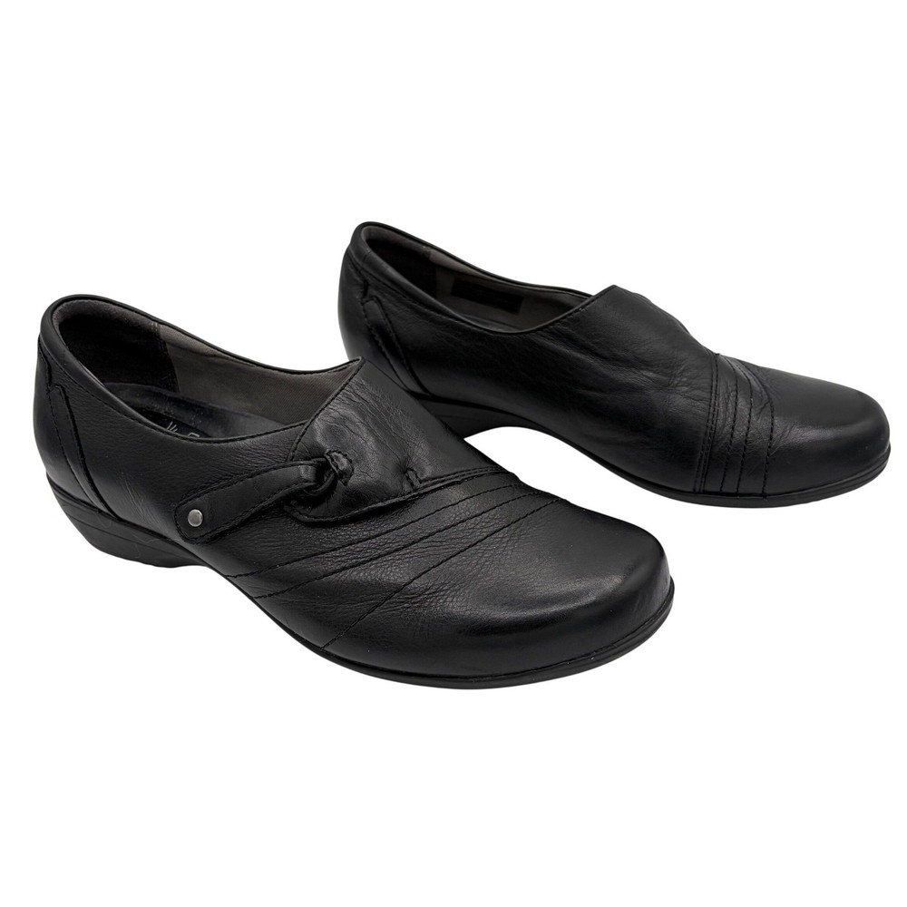 Dansko Leather Loafers 38 Professional Black Comfort Wedge Slip On Shoes