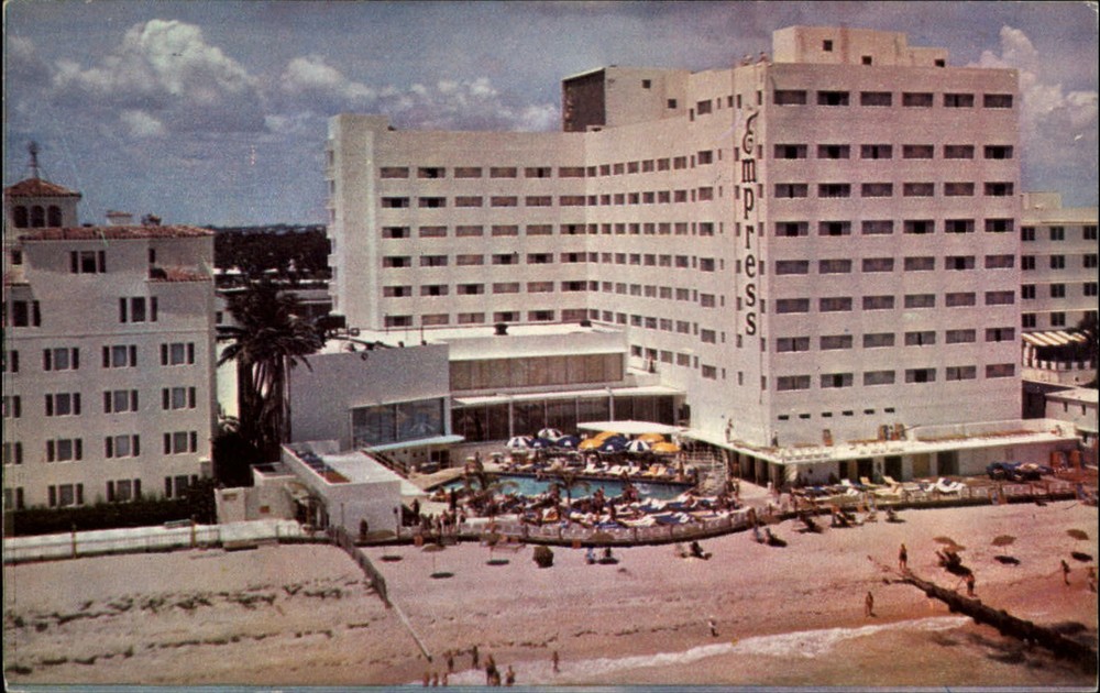 Miami Beach Florida Empress Hotel pool sand aerial unused vintage postcard