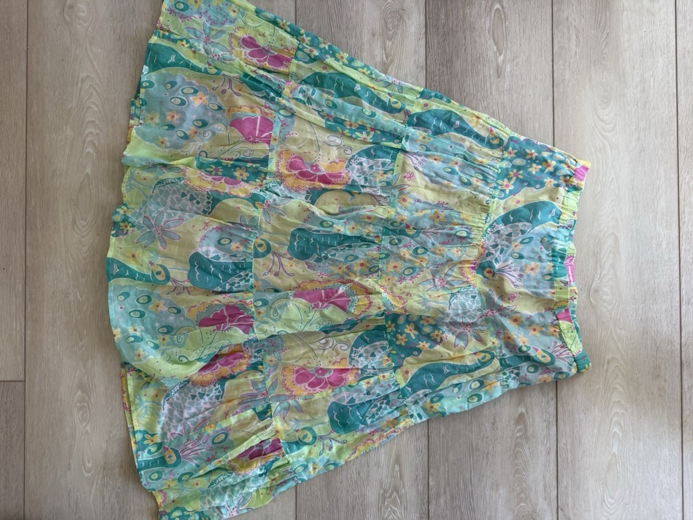 Vintage Lilly Pulitzer Tiered Midi Skirt Size XS Peacock Aqua Green