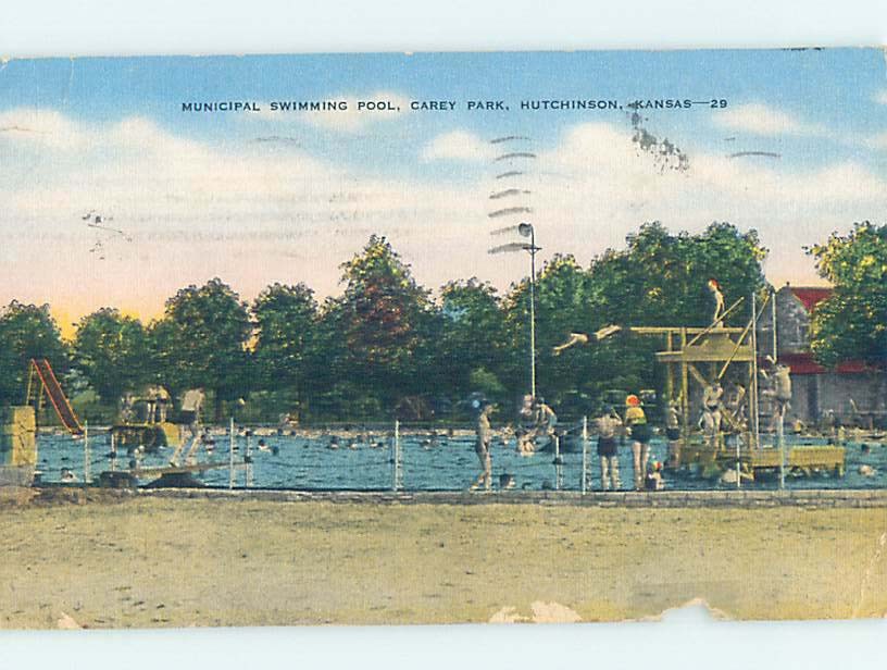 Linen SWIMMING POOL SCENE Hutchinson Kansas KS m/09 AF2394