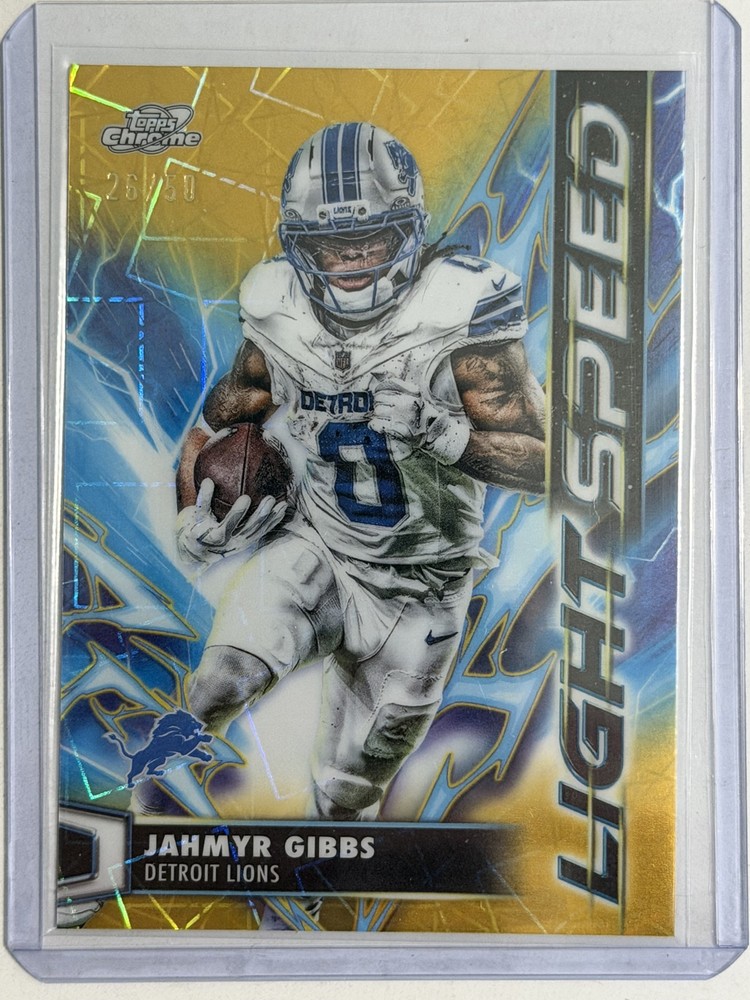 2025 Topps Cosmic Chrome Football Jahmyr Gibbs Gold Interstellar Refractor /50