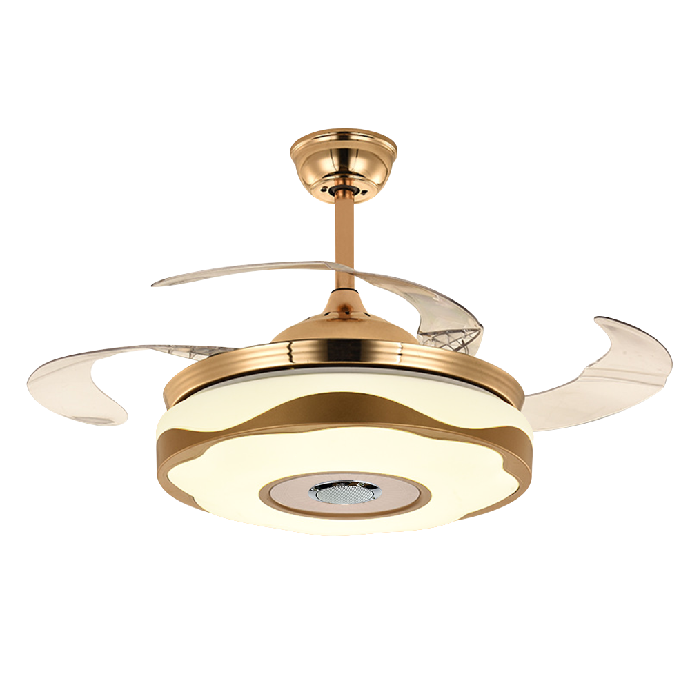 36“ Invisible Ceiling Fan 7-Color Dimmable LED Chandelier Bluetooth Music Player