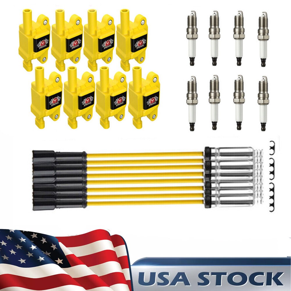 High-Performance 8-Piece Ignition Coil Spark Plug Wire Set for 5.3L 6.0L 6.2L Chevy Silverado 1500 GMC