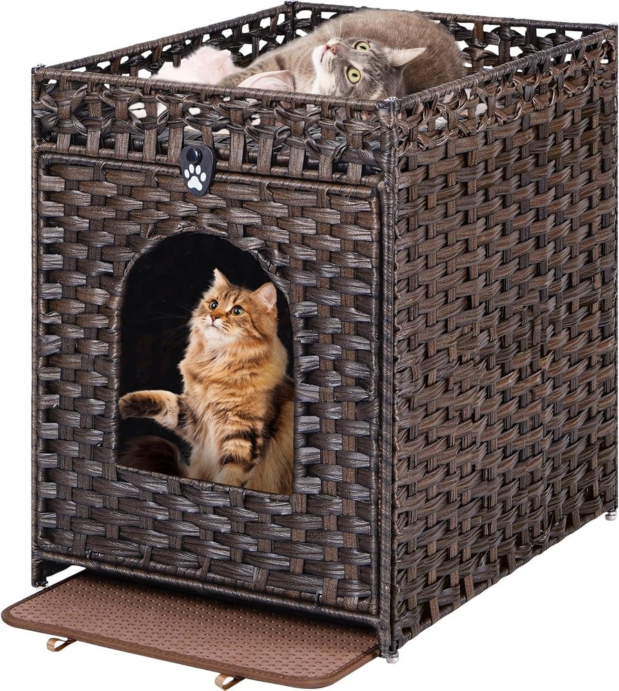 Cat Litter Box Enclosure Furniture Hidden with Litter Mat, Hidden Cat Washroom