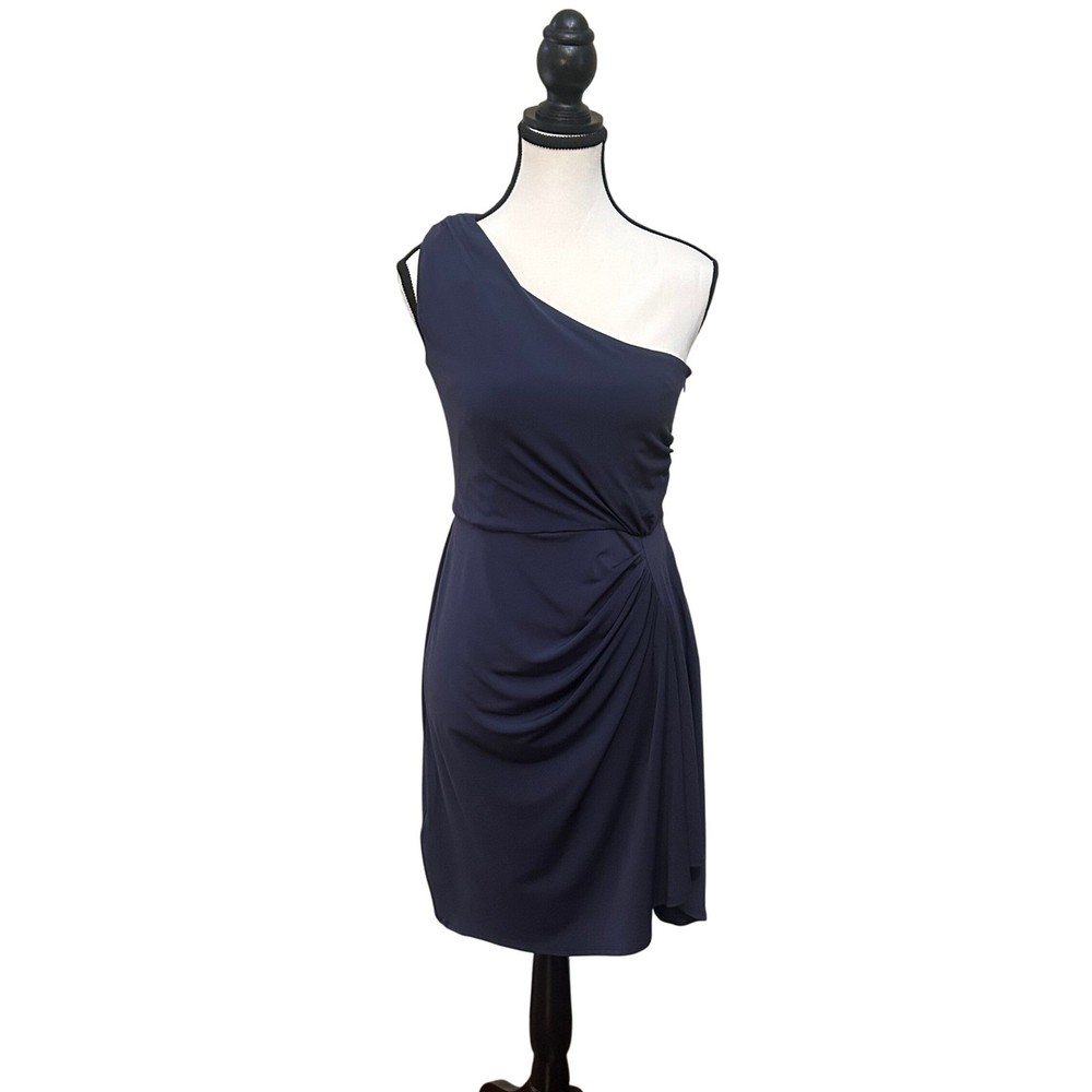 Max and Cleo Womens Navy Blue One Shoulder Cocktail Party Dress Size 4