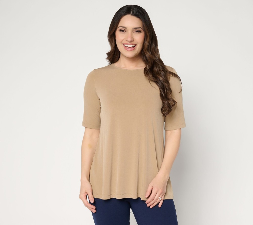 Susan Graver Women's Top Petite PXS Essentials Liquid Knit A-line Brown A682077