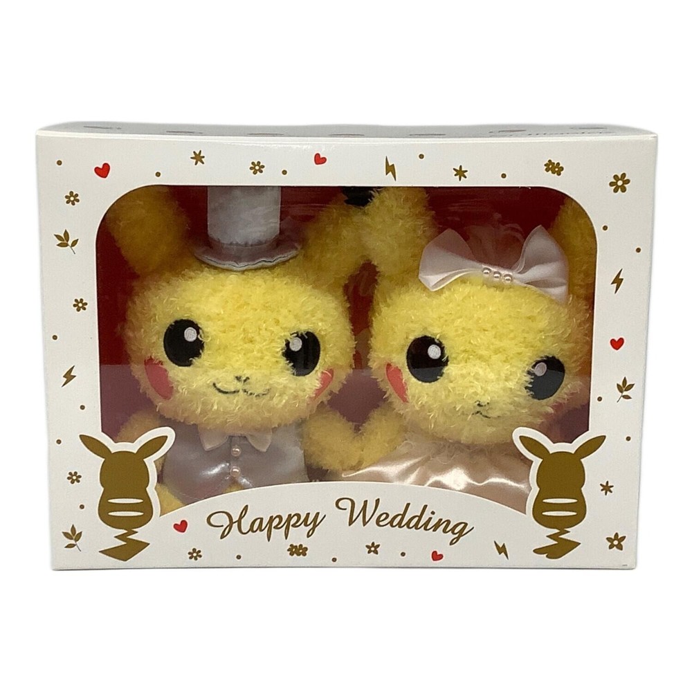 Pokemon Pikachu  Wedding Bride & Groom fluffy Plush Doll Set sekiguchi w/ Box