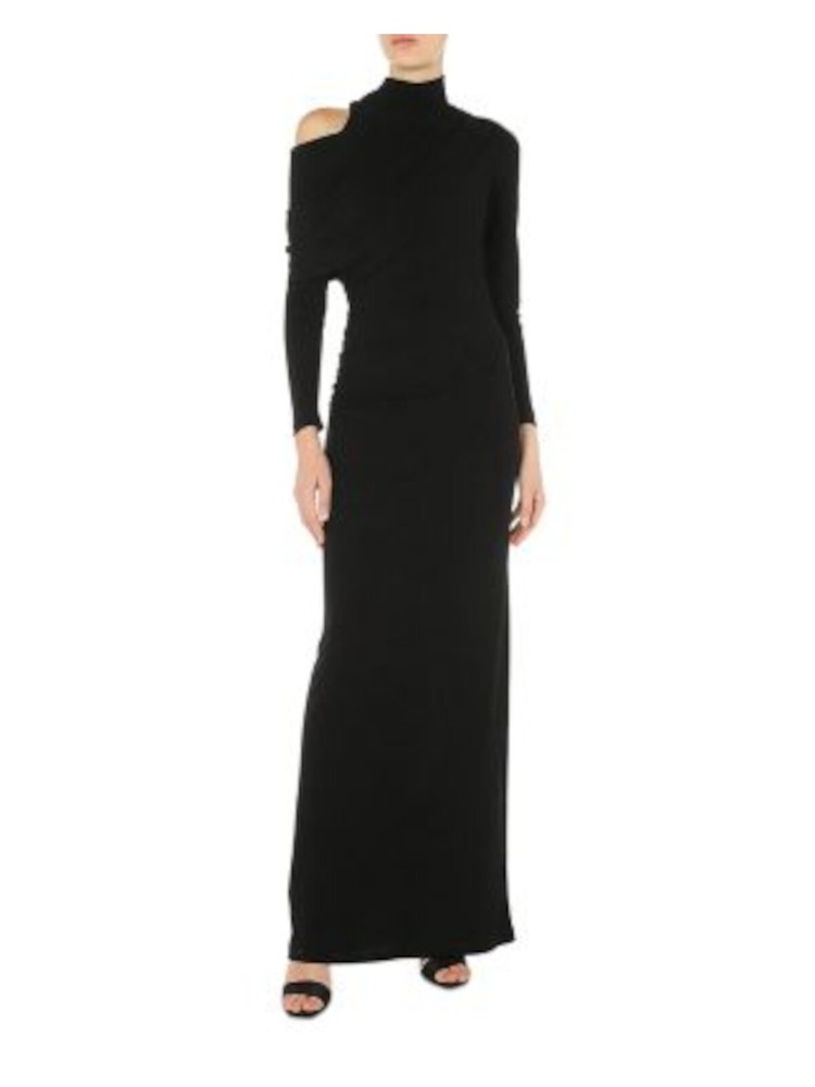 ALBERTA FERRETTI Womens Black Asymmetric Draped Overlay Long Sleeve Gown Dress 4