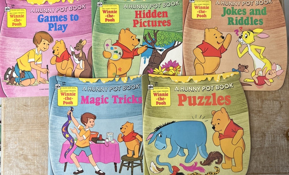 Vintage Disney Winnie-the-Pooh Hunny Pot Golden Shape Books Lot of 5 USA 1979